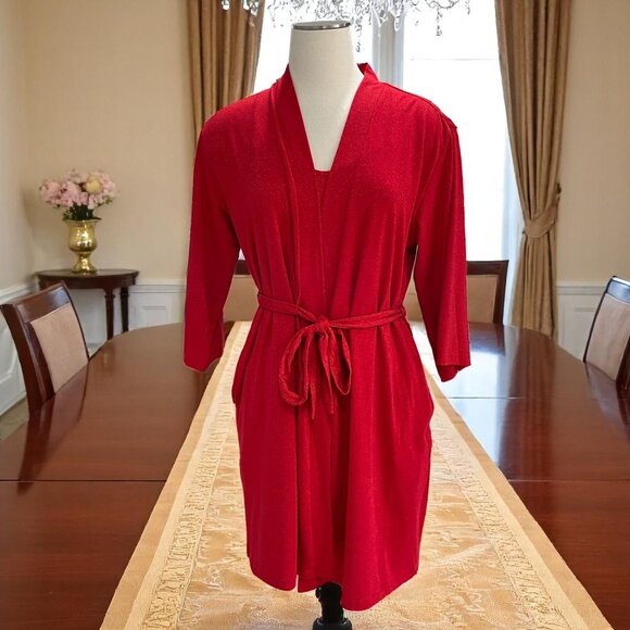 INC Red Sparkle Robe Nightgown Set XS Metallic Holiday Intimates Lounge Sleep - Picture 1 of 16